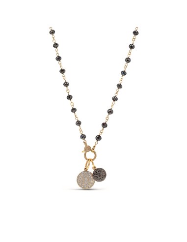 14k Black & White Diamond Cobblestone Pendants on Black Diamond Rope Necklace - "One of a Kind" en stock