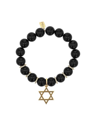 14k Onyx Bracelet with Star of David Charm & Diamond Rondelles - 10mm la chaussure