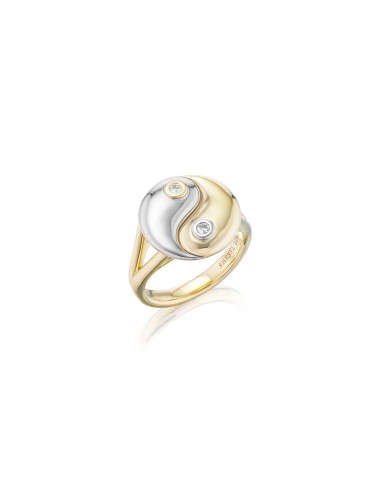 14k Yellow Gold & Silver Yin Yang with Diamond Bezels Ring rembourrage situé sous