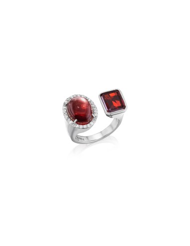 Diamond Halo Two Stone Silver Ring - Garnet & Red Tourmaline Toutes les collections ici