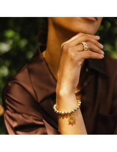 14k Yellow Gold Beaded Bracelet with Star of David Charm destockage