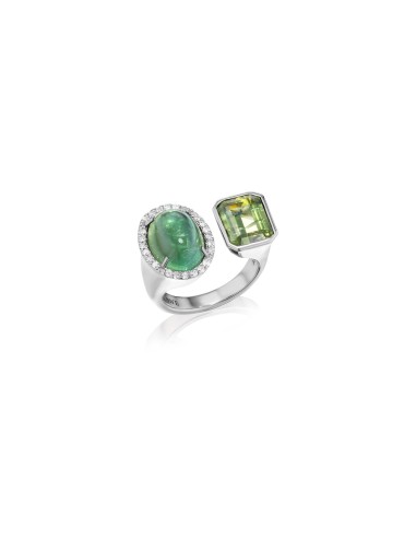 Diamond Halo Two Stone Ring - Green & Light Green Tourmaline l'achat 