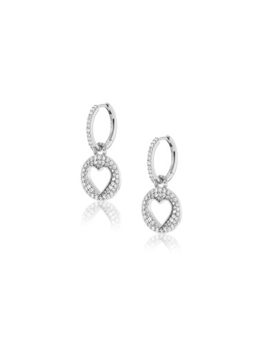 Diamond Open Heart Charm Drops on Diamond Huggie Hoop Earrings plus qu'un jeu 