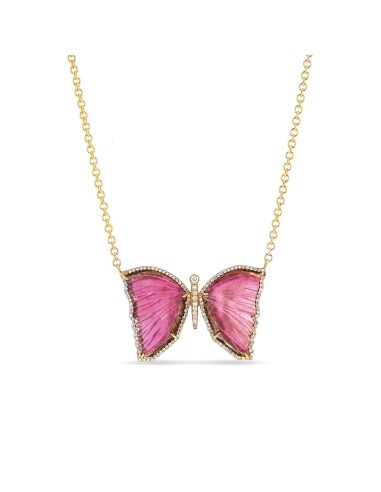 14K Pink Tourmaline Diamond Butterfly on Cable Chain Necklace "One of a Kind" les muscles