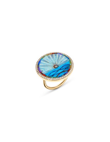 14k Opal and Turquoise Inlay Sunset with Diamond Bezel Ring basket pas cher