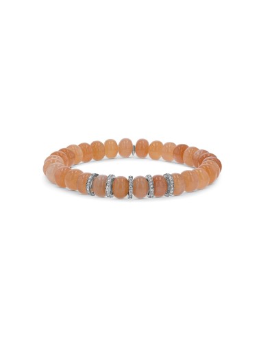 Peach Moonstone Bracelet with 5 Diamond Rondelles - 8mm meilleur choix