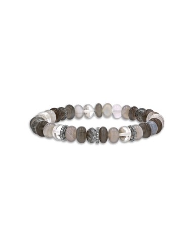 Grey Mix Gemstone Bracelet with 3 Diamond Rondelles - 8mm Venez découvrir notre 