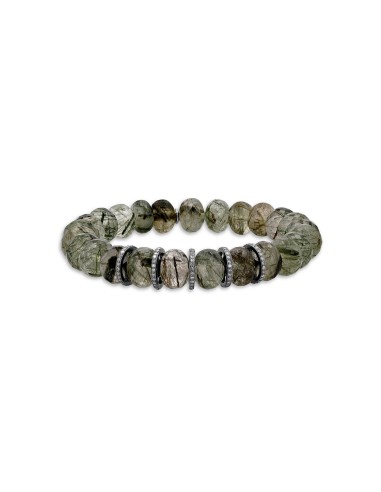 Green Rutile Quartz Bracelet with 5 Diamond Rondelles - 10mm À commander