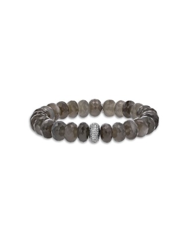 Grey Moonstone Bracelet with 1 Diamond Donut - 10mm pas cher 