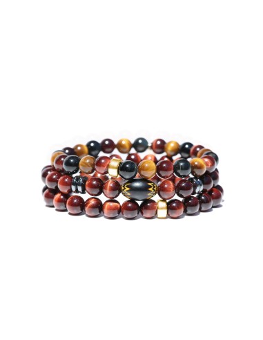 Mr. LOWE Men's Tri Color Tigers Eye Bracelet with 14k Gold Rondelle - 8mm ouvre sa boutique