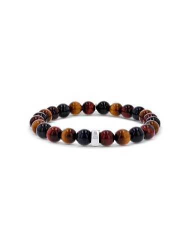 Mr. LOWE Men's Tri Color Tigers Eye Bracelet with Silver Rondelle - 8mm à prix réduit toute l'année