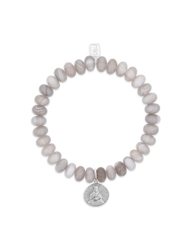 Botswana Agate Bracelet with Diamond Bezel Buddha Charm - 8mm rembourrage situé sous