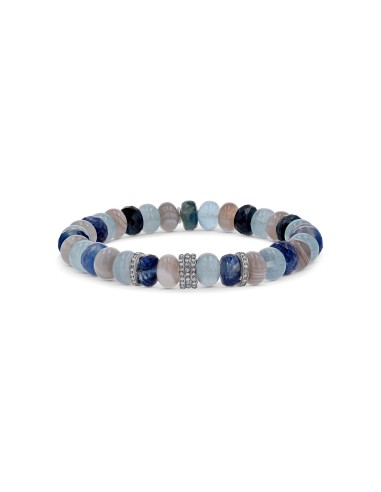 Blue & Grey Gemstone Mix Bracelet with 5 Diamond Rondelles -8mm JUSQU'A -70%! 