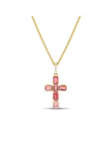 14k Pink Tourmaline Cross Pendant on Wheat Chain Necklace "One of a Kind" Amélioration de cerveau avec