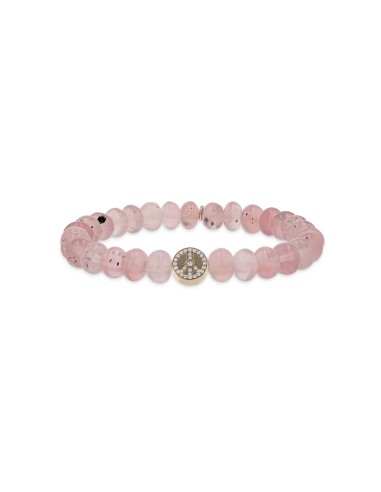 14k Cuties Icon Bracelet - Rose Quartz with Diamond Peace Sign Bead "One of a Kind" commande en ligne