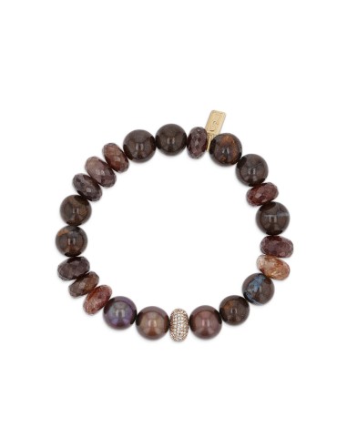 14k Brown Mix Beaded Bracelet with Diamond Donut paiement sécurisé