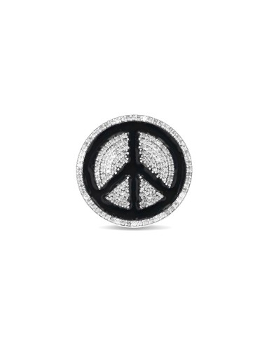 Black Enamel and Diamond Peace Sign Brooch brillant des détails fins