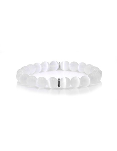 Selenite Beaded Bracelet with Diamond Rondelle - 8mm à prix réduit toute l'année