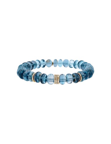 14k London Blue Topaz Beaded Bracelet with 5 Diamond Rondelles - 9mm de France