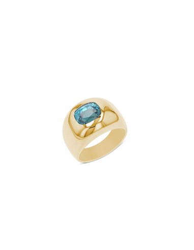 14k Blue Zircon Cushion Bombe Ring la colonne vertébrale