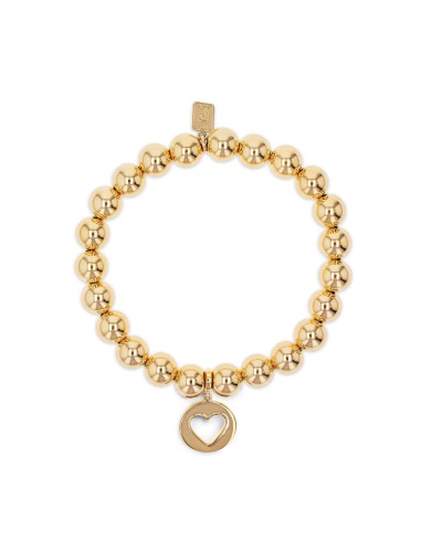 14k Yellow Gold Bead Bracelet with Open Heart Charm - 8mm acheter en ligne