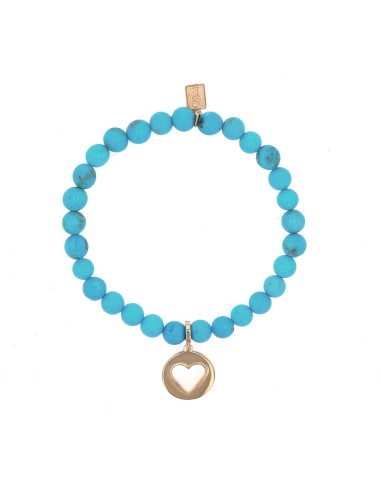 14k Sleeping Beauty Turquoise Bracelet with Open Heart Charm - 6mm à prix réduit toute l'année