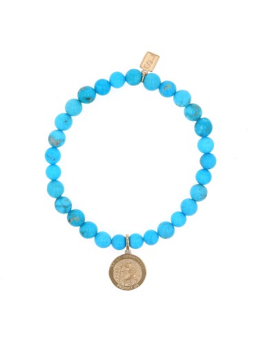 14k Sleeping Beauty Turquoise Bracelet with St. Christopher Charm - 6mm JUSQU'A -70%! 