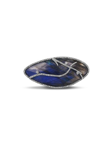 Freeform Labradorite Brooch with Diamond Branch Accents "One of a Kind" Dans la société mordern