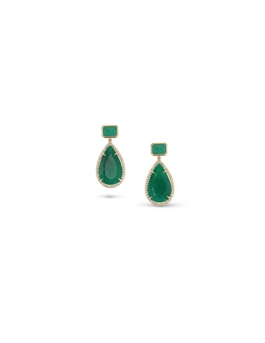 14k Emerald and Teardrop Earrings with Emerald Bezel Tops "One of a Kind" paiement sécurisé