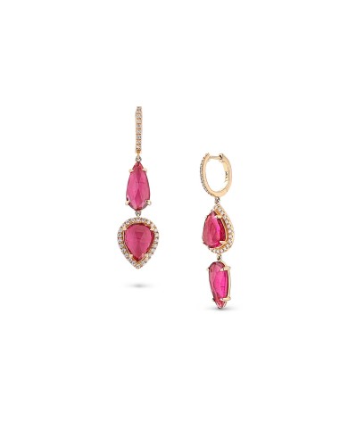 14k Pink Tourmaline Tear Drop Earrings on Diamond Huggie Earrings "One of a Kind" s'inspire de l'anatomie humaine