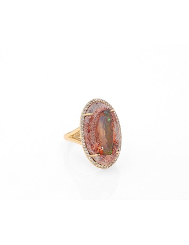 14k Mexican Fire Opal Oval Ring with Diamond Halo "One of a Kind" plus qu'un jeu 