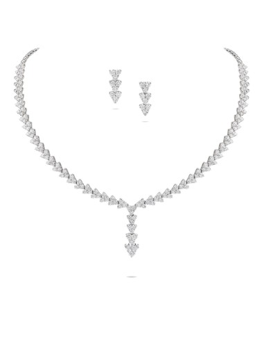 Diamond Drop Necklace & Earrings Set destockage