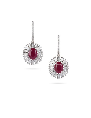 Ruby & Baguette Frame Diamond Earrings destockage