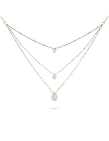 Three-Tone Layer Illusion Pear Diamond Necklace soldes