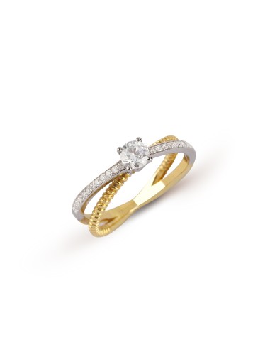 Two-Tone Band Solitaire Diamond Ring pas cher 