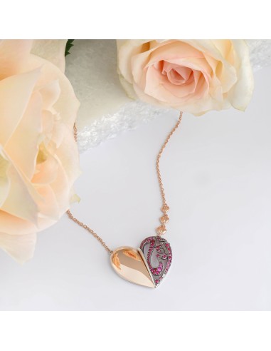 The Mothers' Day Edition - Heart Shaped Custom Arabic Letter "Mother" Rose Gold & Ruby Precious Stones Necklace votre