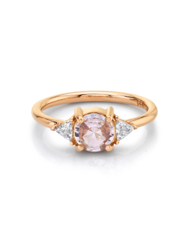 Pink Sapphire + Trillions Engagement Ring destockage